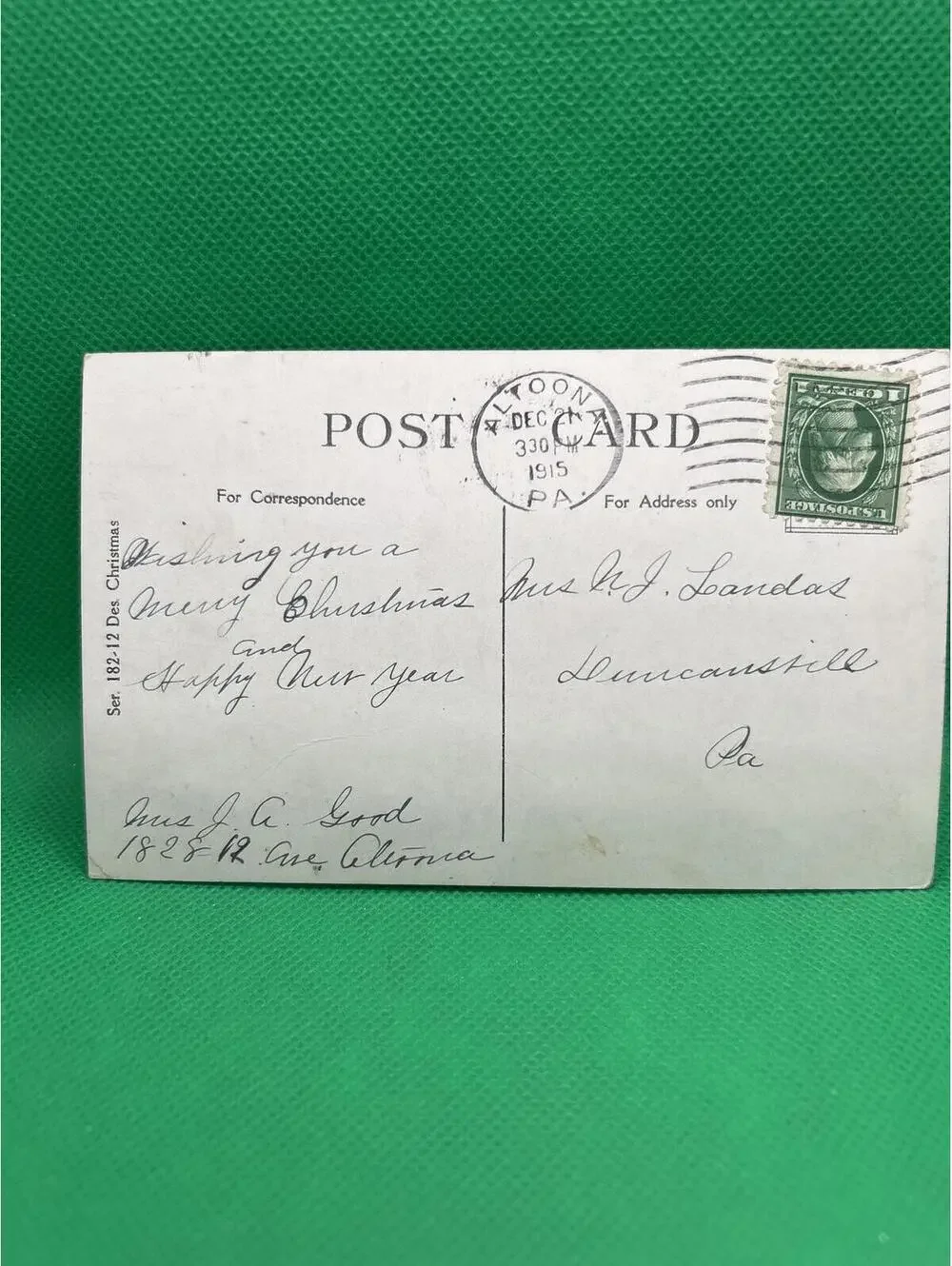 Vintage 1915 Merry Christmas Postcard with Winter Scene =box5 -box5